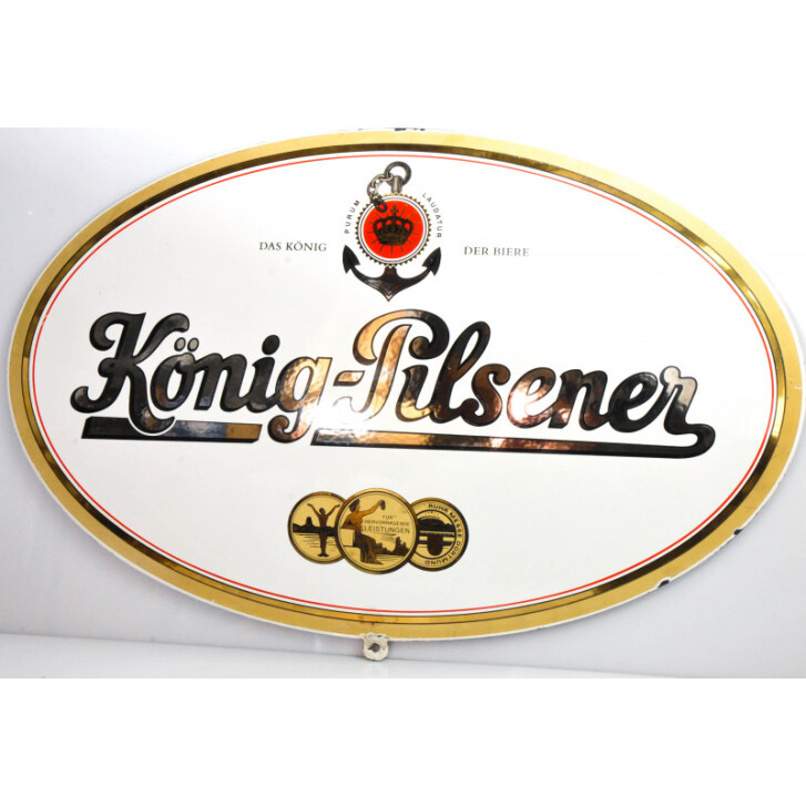 König Pilsener Plaque émaillée Blanc 64x43cm Plaque murale Décoration Merch Réclame