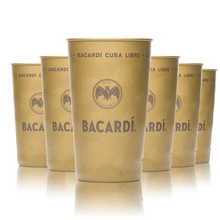 6 gobelets en métal Bacardi Rum Cuba Libre dorés