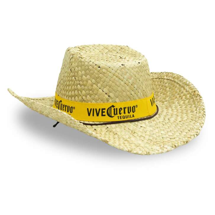 1x Jose Cuervo Tequila chapeau de paille naturel avec ruban jaune et cordon de chapeau