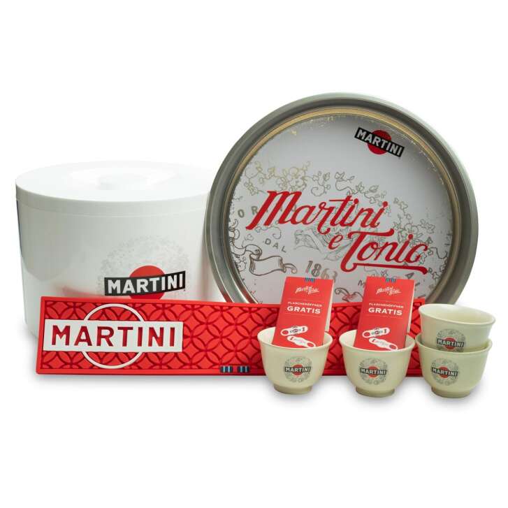 XL Martini Vermouth Set Refroidisseur + Tapis de bar + Plateau + Ouvreuse + Bols