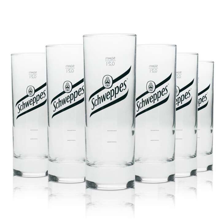 6x Schweppes Softdrink verre à long drink logo noir 200ml