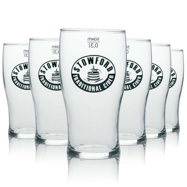 6x Stowford Cider verre à long drink logo noir 300ml