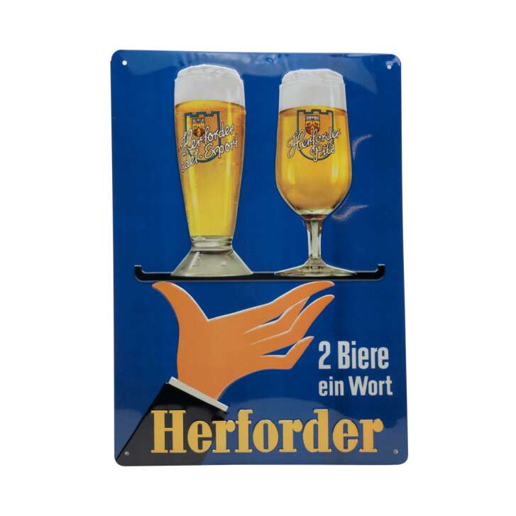 1x Herforder Bier plaque de tôle 2 bières un mot bleu