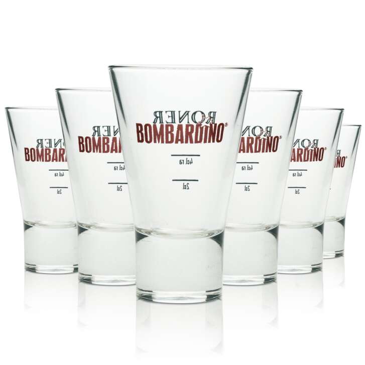 6x Bombardino verre à liqueur Tumbler Conique écriture rouge 4cl