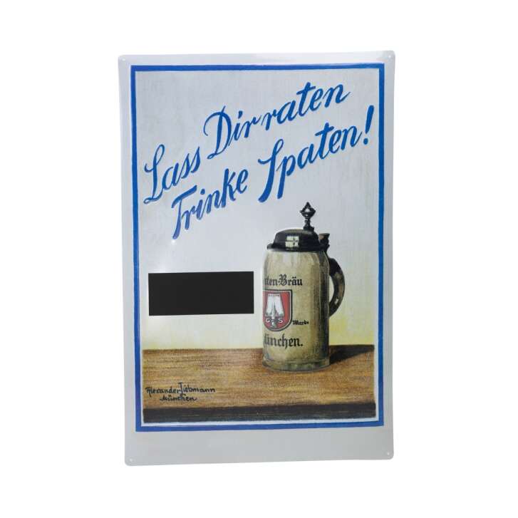 Plaque métallique Spaten Bier 60 x 40 Laisse-toi conseiller, bois Spaten ! Look émail rétro