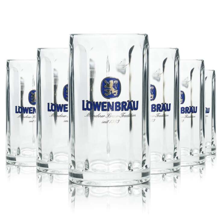 6x Löwenbräu Bier Glas 0,4l Krug Rastal Seidel Gläser Henkel Krüge Humpen Brauerei