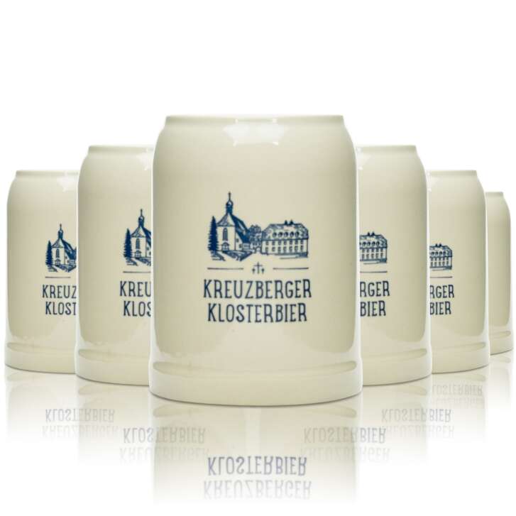 6x Kreuzberger Klosterbräu Verre à bière Krug 0,5l Ton Seidel Anse Verres en faïence