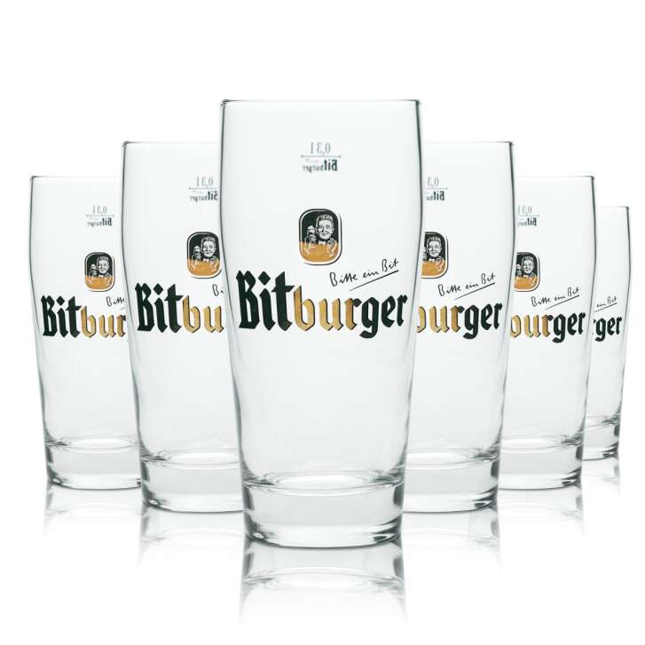6x Bitburger Verre à bière 0,3l Willi Becher Sahm Pils Gläser Willy Cup Brauerei Bar