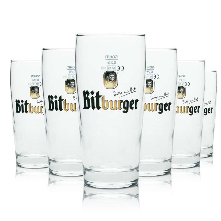 6x Bitburger Verre à bière 0,25l Willi Becher Sahm Pils Verres Willy Cup Brasserie