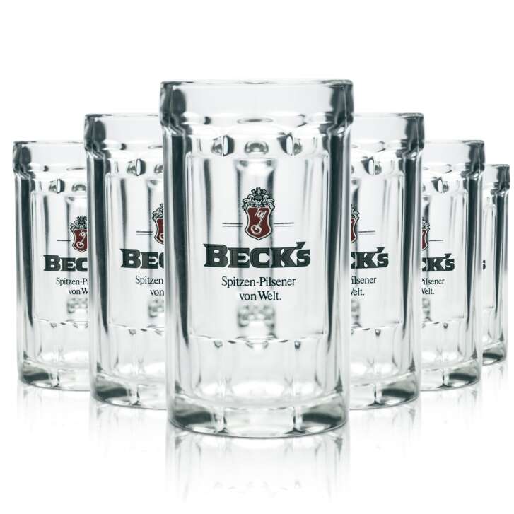 6x Becks Bier Glas 0,5l Krug Relief Sahm Seidel Altes Logo Relief Verres Kruge