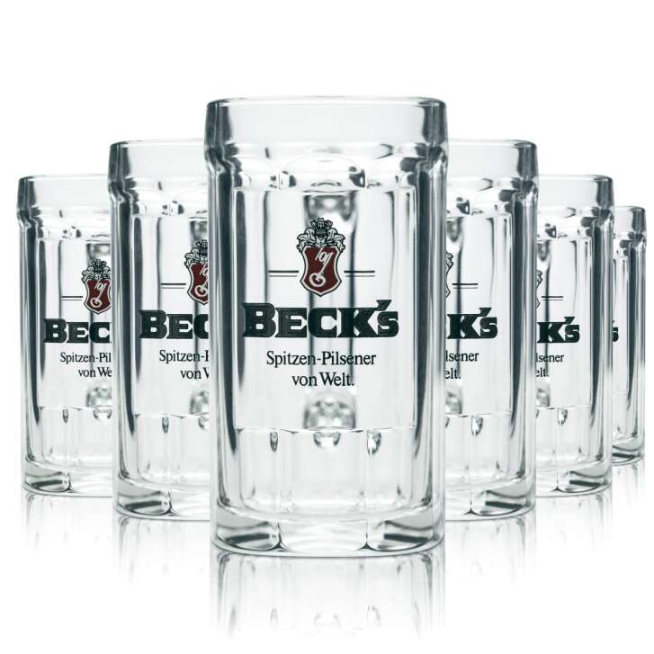 6x Becks Bier Glas 0,3l Krug Relief Sahm Seidel Altes Logo Relief Verres Kruge