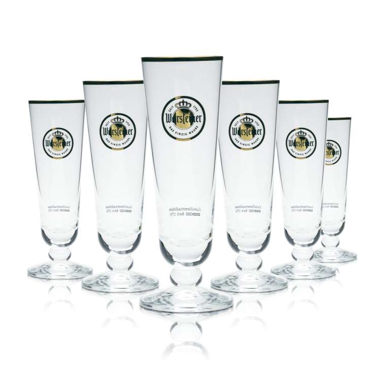 6x verre à bière Warsteiner 0,1l tulipe bord doré verres flûte coupe Stielgas Brauerei