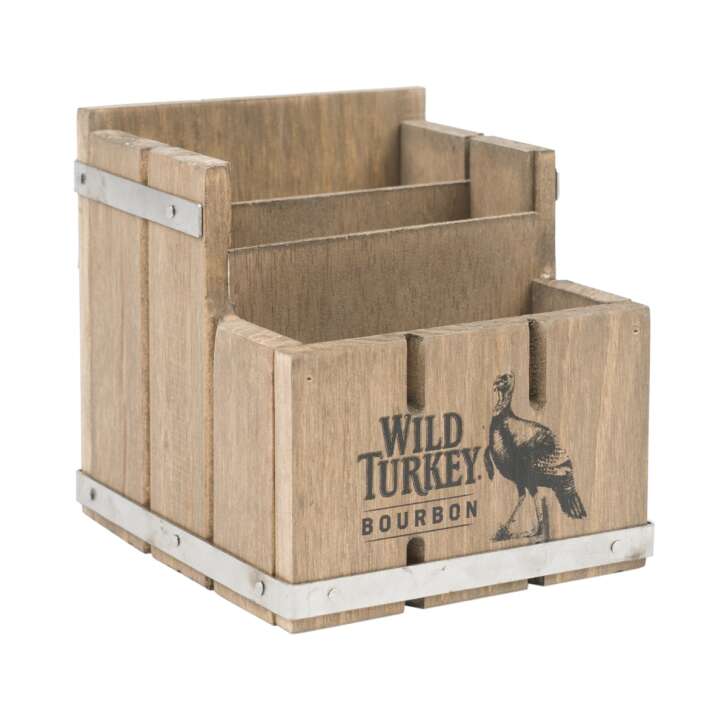 Wild Turkey Whiskey Barcaddy 14x14cm Serviettes Trieur de bar Étagère en bois