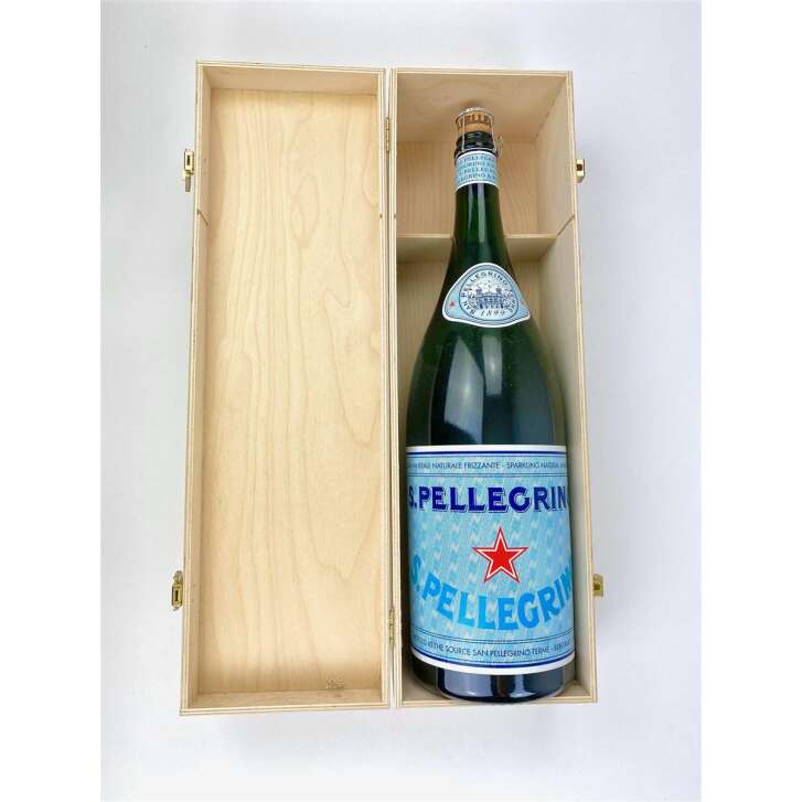 1x San Pellegrino eau bouteille de spectacle 3l bouteille de spectacle avec caisse en bois