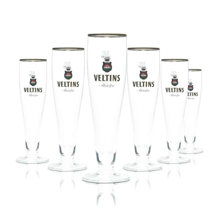 6x Veltins Verre à bière 0,2l Coupe Tulipe sans alcool Verres à bord doré Gastro Pils